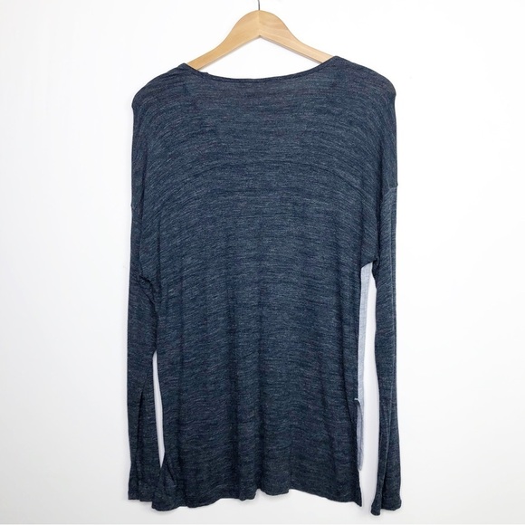 MADEWELL. Navy blue color block, V-neck long sleeve T-shirt. - Picture 5 of 8
